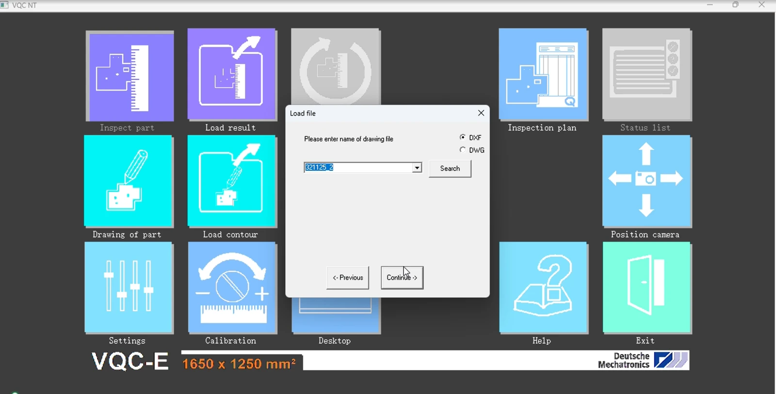 Actual VQC software screen: Load CAD